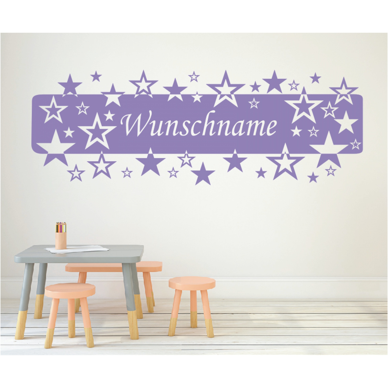 Wandtattoo Banner Wunschname Name Sterne Kinderzimmer Wunschtext Wandaufkleber
