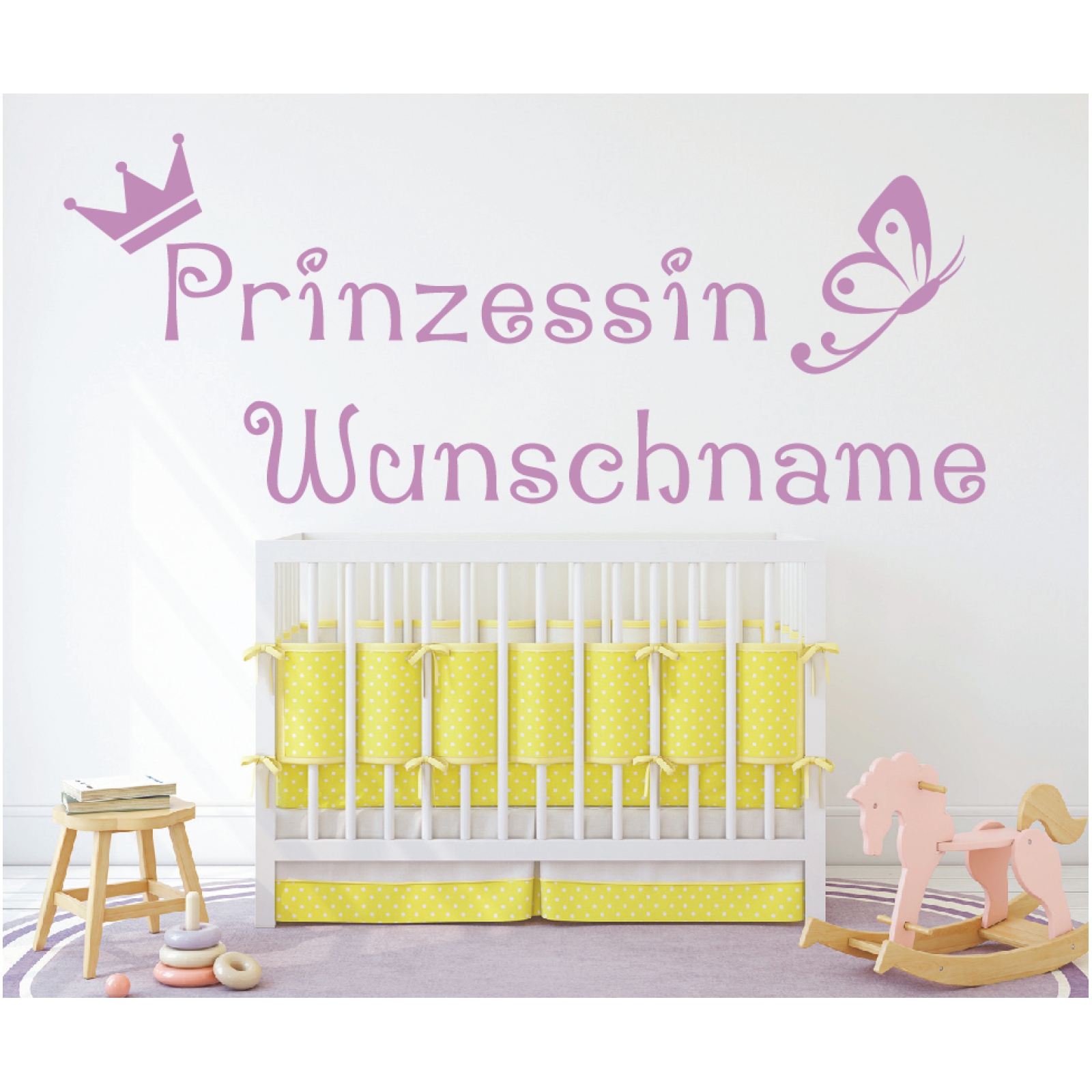 Wandtattoo Prinzessin Wunschname Schmetterling Krone Kinderzimmer Sticker 27