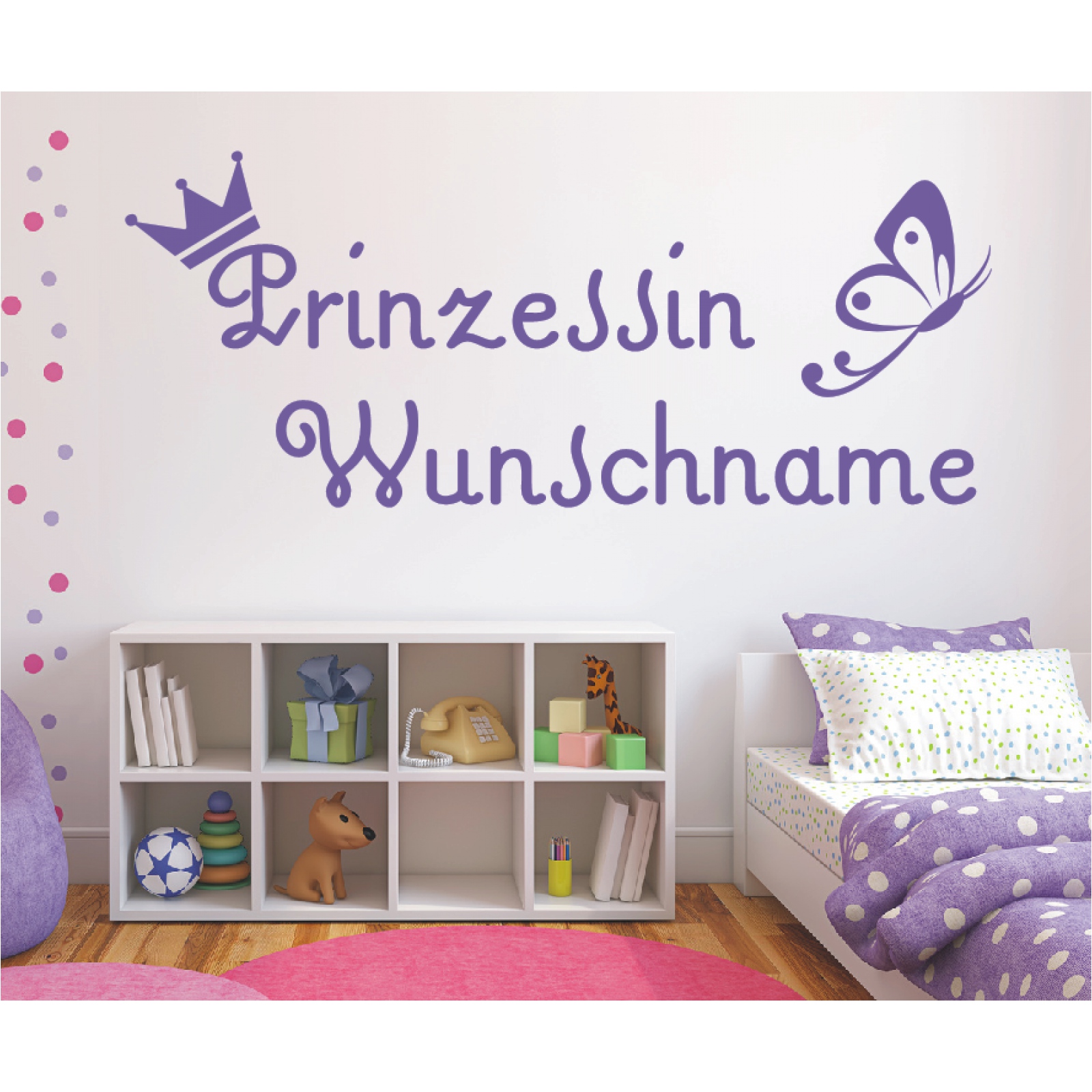 Wandtattoo Prinzessin Wunschname Krone Schmetterling Sticker Kinderzimmer 29