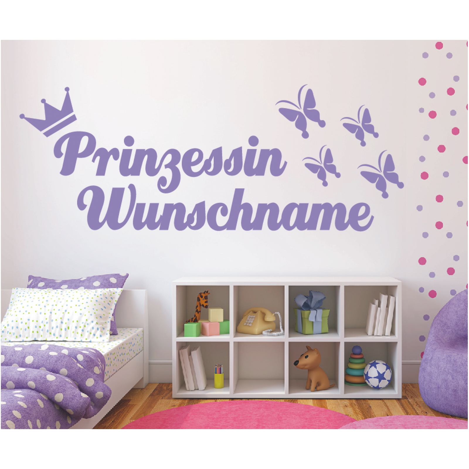 Kinderzimmer Wandtattoo Prinzessin Wunschname Schmetterlinge Wandaufkleber 45