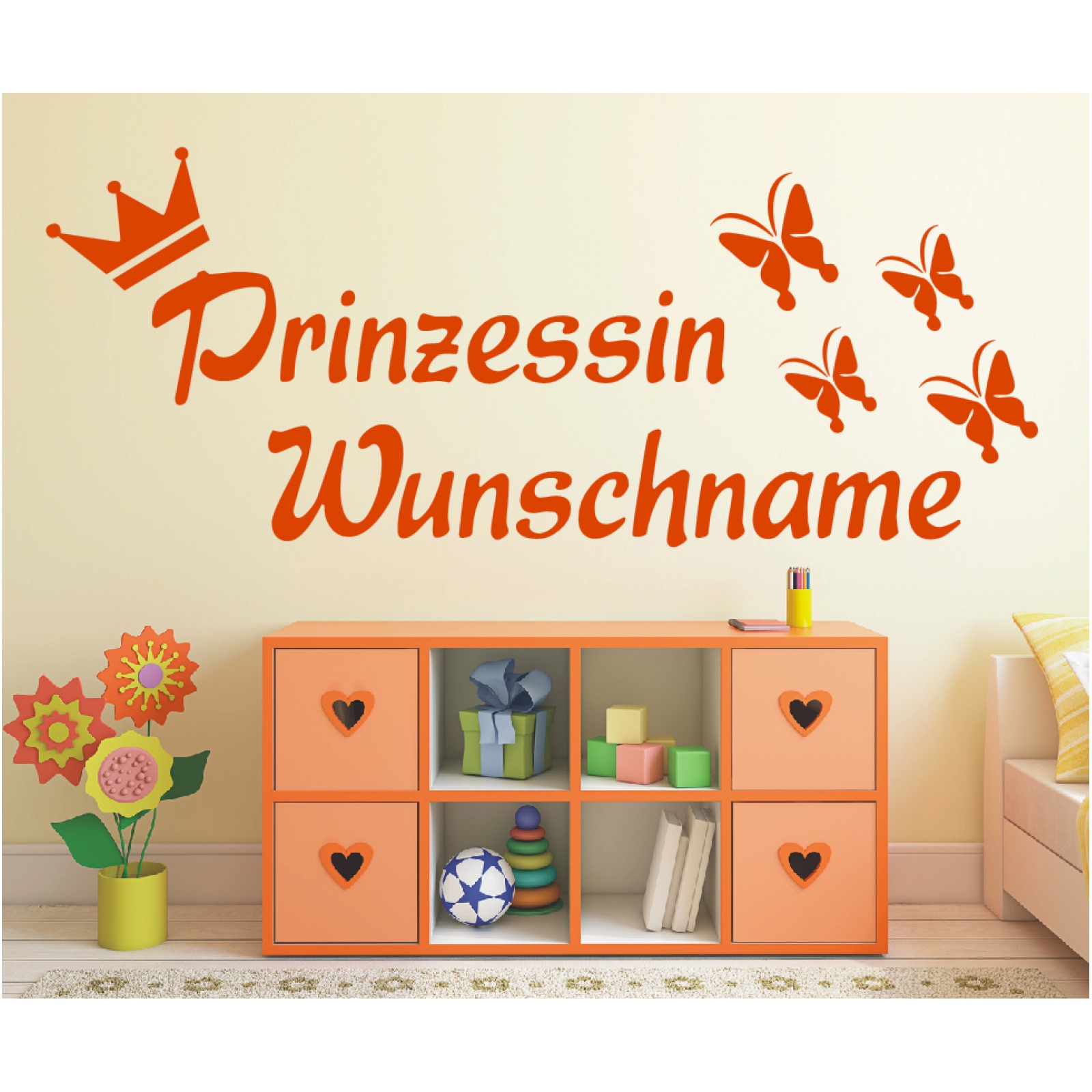 Wandtattoo Prinzessin Wunschname Krone Schmetterlinge Kinderzimmer Sticker 49